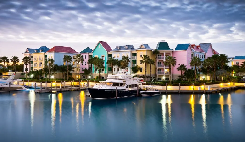 color hotel buildings in Bahamas