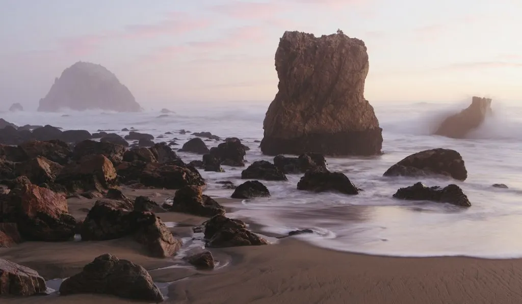 big beach rocks on coast